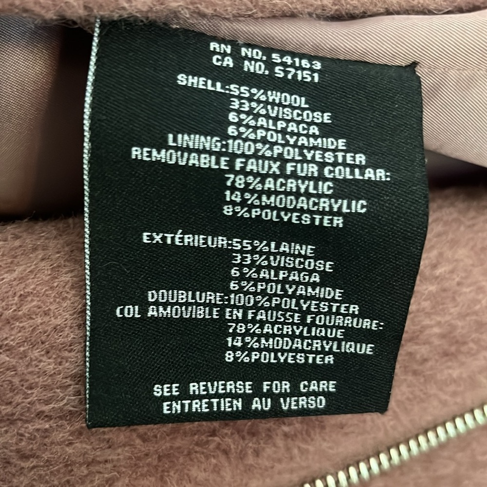 Cole HAAN Faux-Fur COLLAR Wool Blend Belted WRAP Coat Burgundy Size 12 - Picture 4 of 7